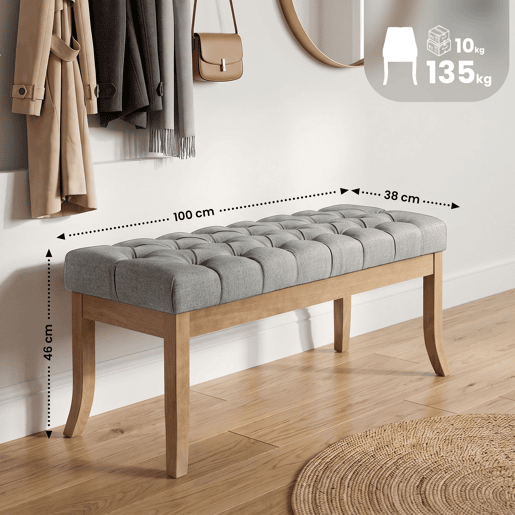 Banco Ramses tapizado en tela con estructura de madera clara Gris 38X100X46 cm Banco Ramses tapizado en tela con estructura de madera clara Gris 38X100X46 cm