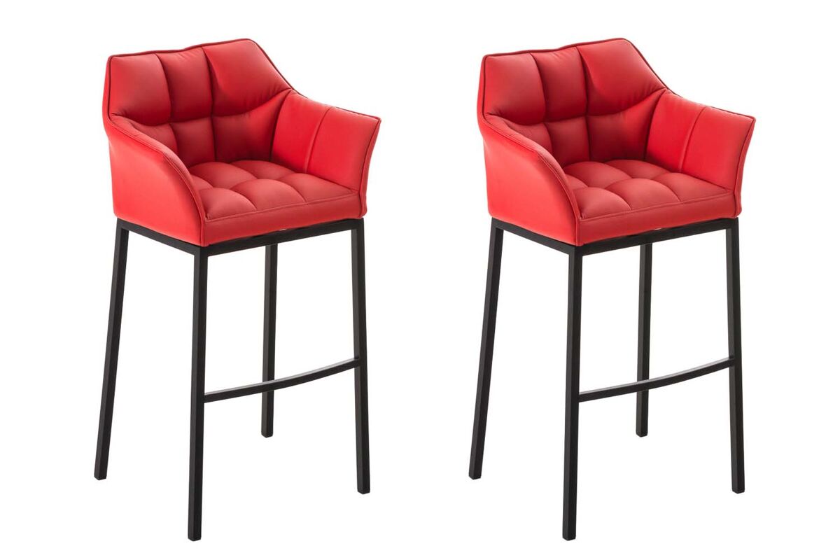 Juego de 2 taburetes de bar damaso con tapizado de cuero sintético y base de cuatro patas simil cuero rojo 48x64x110 cm