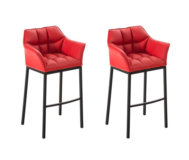 Juego de 2 taburetes de bar damaso con tapizado de cuero sintético y base de cuatro patas simil cuero rojo 48x64x110 cm