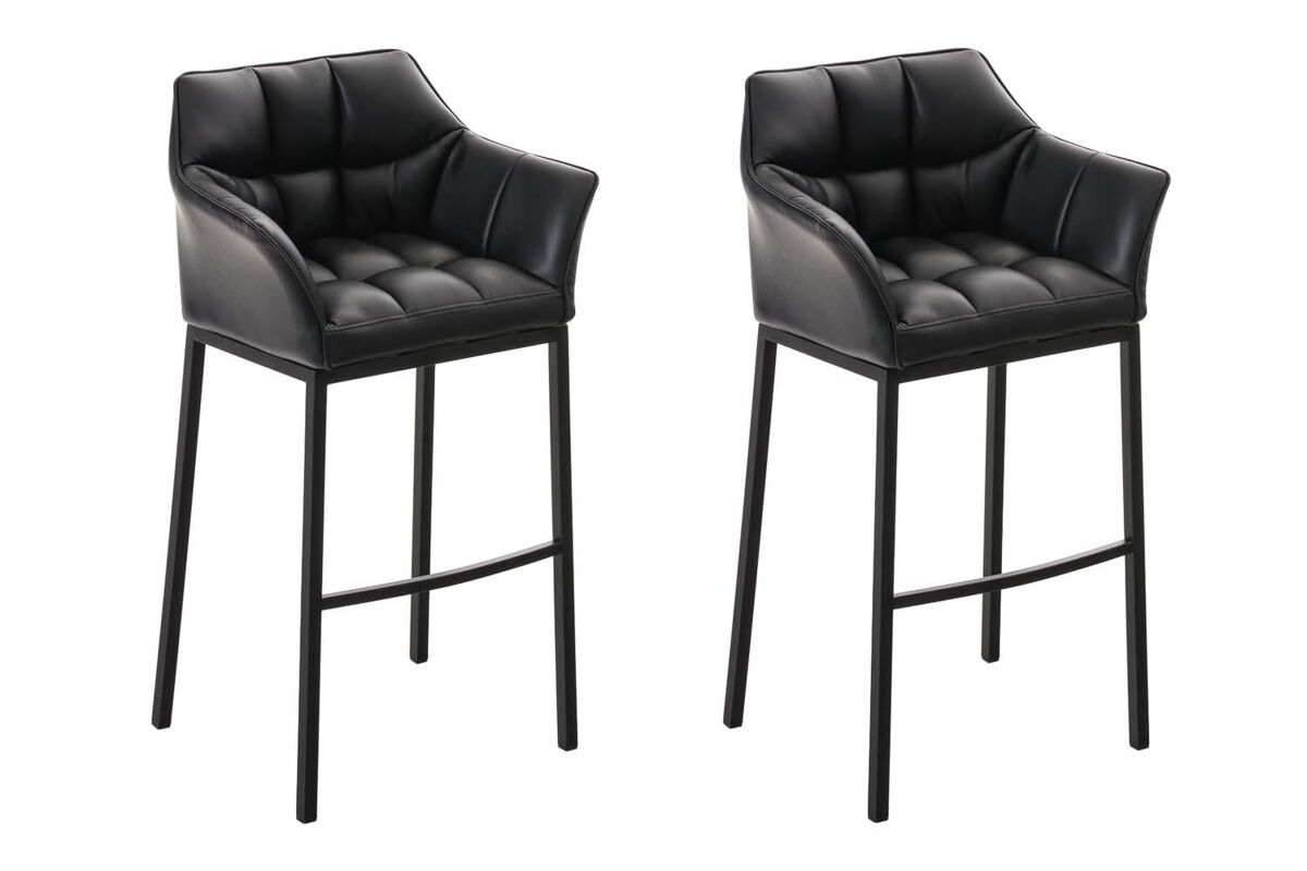 Juego de 2 taburetes de bar damaso con tapizado de cuero sintético y base de cuatro patas simil cuero negro 48x64x110 cm
