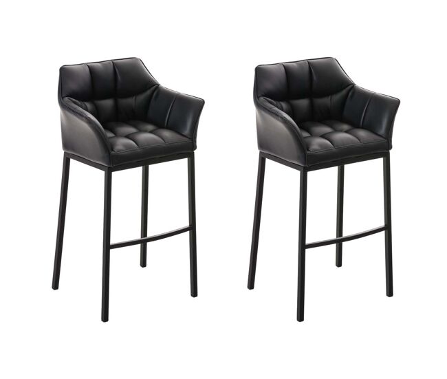 Juego de 2 taburetes de bar damaso con tapizado de cuero sintético y base de cuatro patas simil cuero negro 48x64x110 cm