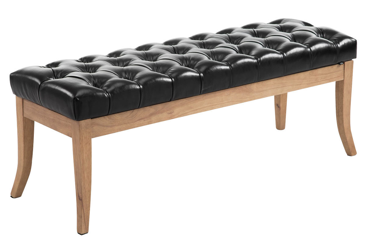 Banco recibidor ramses en madera clara simil cuero negro 38x120x46 cm