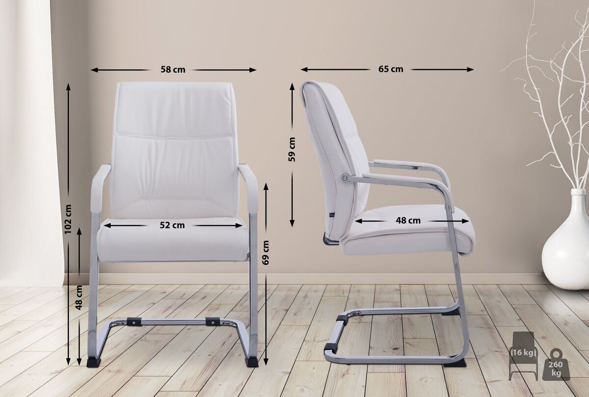 Silla de conferencia anubis en polipiel simil cuero blanco 65x58x102 cm