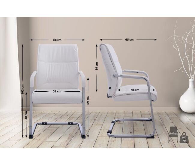 Silla de conferencia anubis en polipiel simil cuero blanco 65x58x102 cm