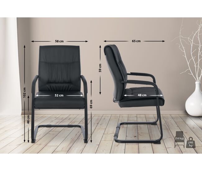 Silla de conferencia anubis en polipiel simil cuero negro/negro 65x58x102 cm