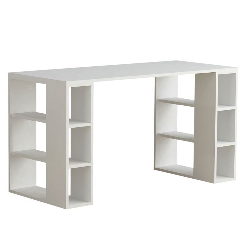 Escritorio con seis estantes fabricada en melamina de 140x75 cm con acabado color blanco venprodin
