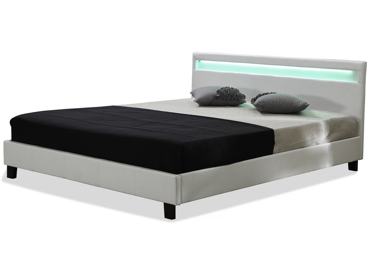 Cama con cabecero led "maria"- 160 x 200 cm - blanco