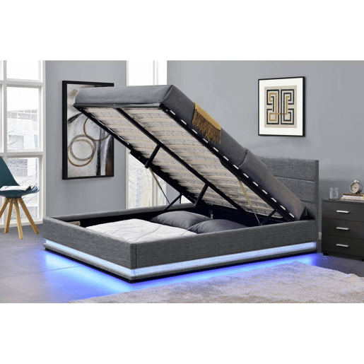 Cama Baú LED Anastasia - 140 x 190 - Cinza escuro