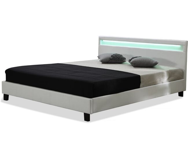 Cama con cabecero led "maria" - 140 x 190 cm - blanco