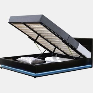 Cama LED com baú Anastasia - 140 x 190 cm - Preto