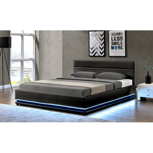 Cama LED com baú Anastasia - 140 x 190 cm - Preto