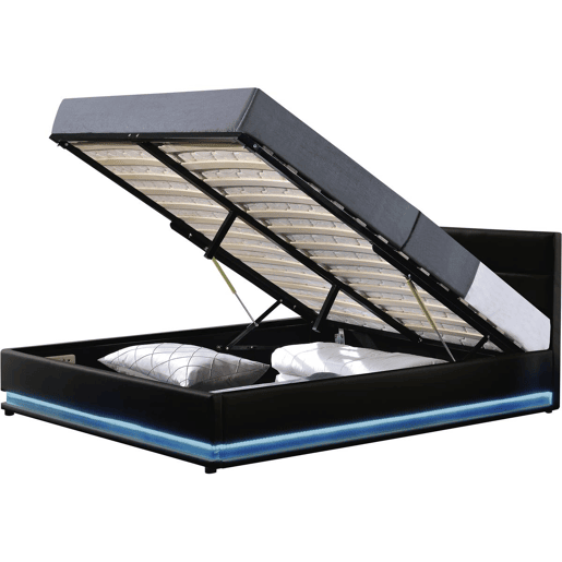 Cama LED com baú Anastasia - 180 x 200 cm - Preto