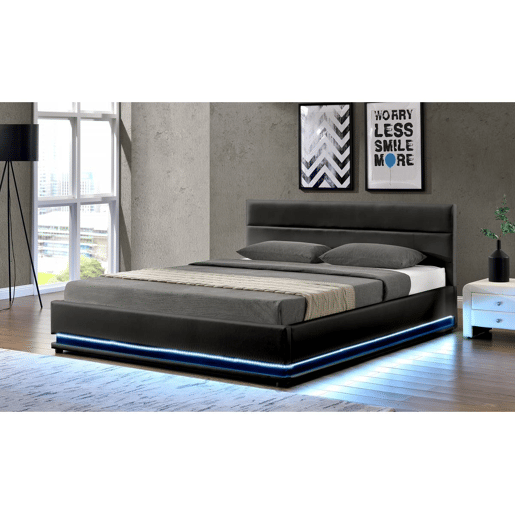 Cama LED com baú Anastasia - 160 x 200 cm - Preto