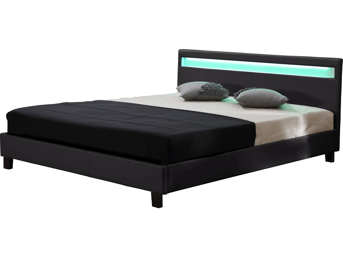 Cama con cabecero led "maria" - 140 x 190 cm - negro