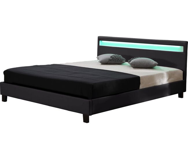 Cama con cabecero led "maria" - 140 x 190 cm - negro