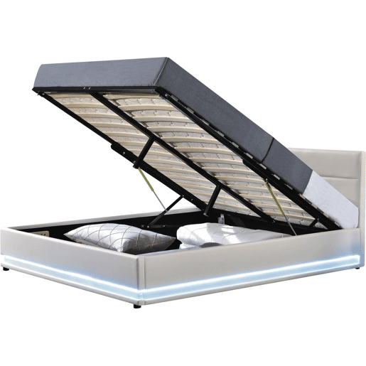 Cama LED com baú Anastasia - 160 x 200 cm - Branco