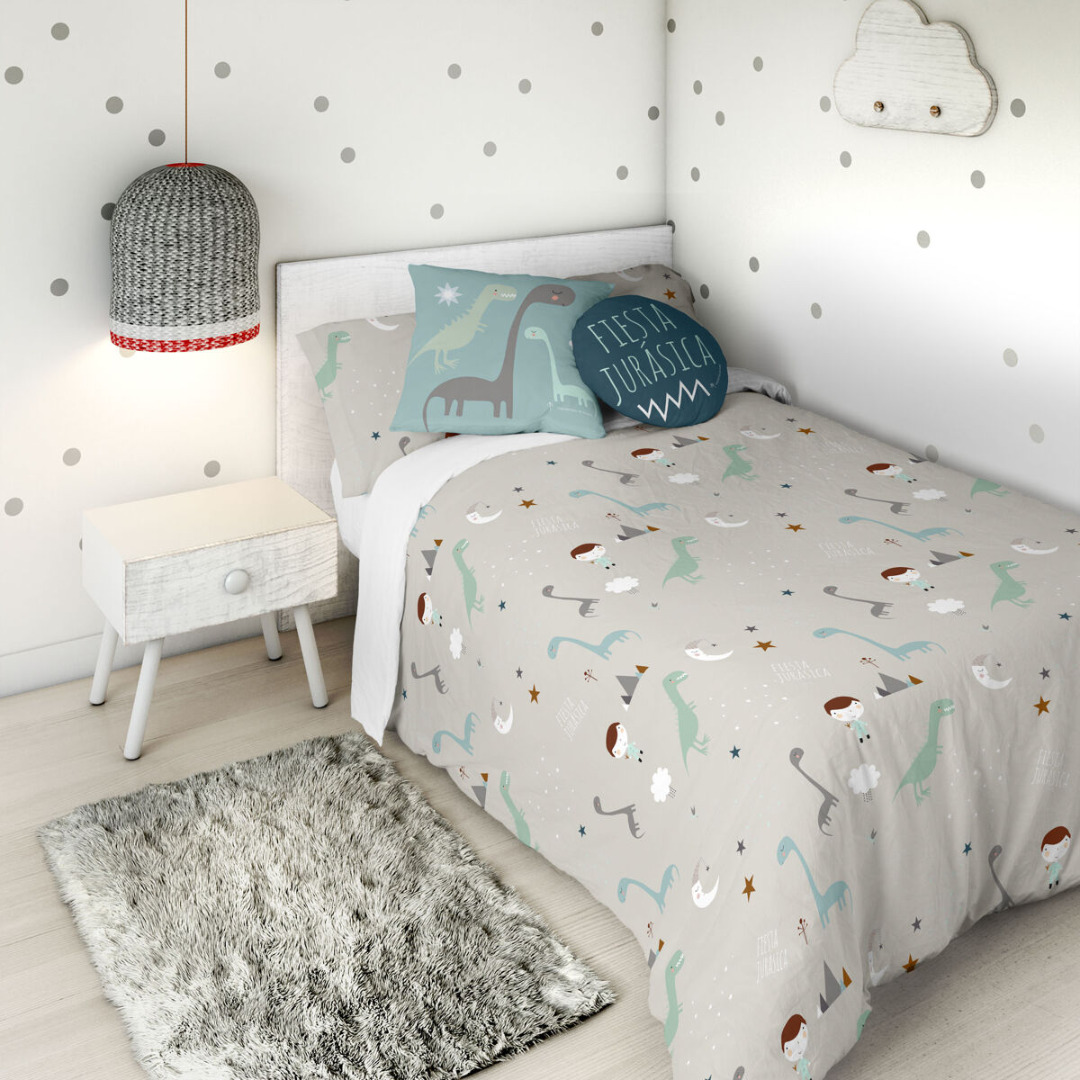 Funda nórdica reversible jurasic white cama 105