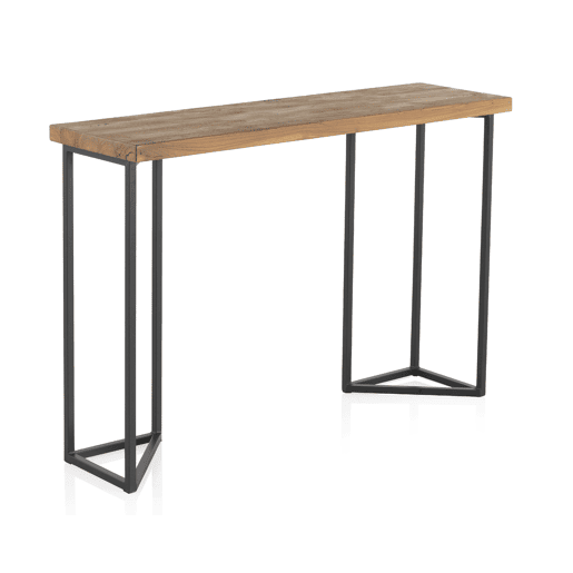 Mesa de console de madeira de olmo antigo com pernas de metal