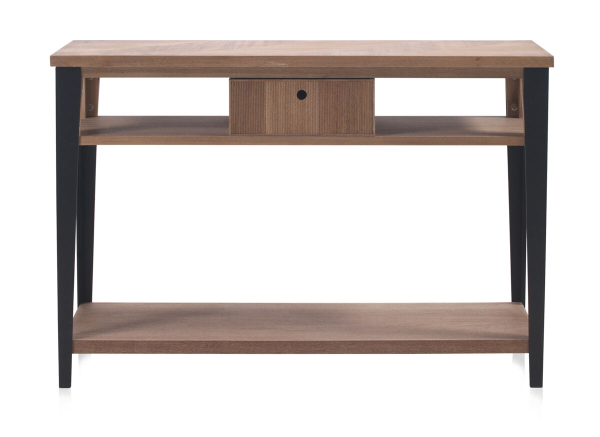 Consola de madera de fresno con cajón y base de metal