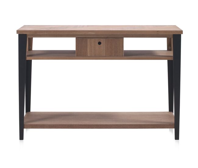 Consola de madera de fresno con cajón y base de metal