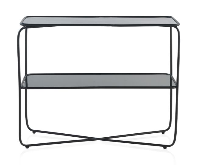 Consola de metal con tapa de cristal