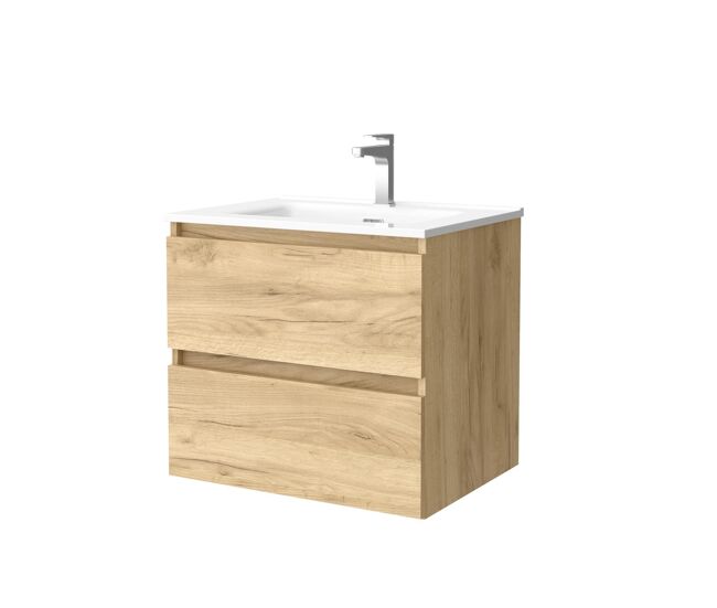 Mueble de baño bequia 60 cm roble | lavabo de porcelana | salgar