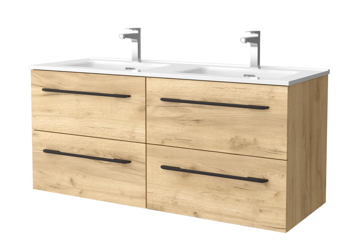 Mueble de baño morai 120 cm roble con tirador negro | lavabo de porcelana | salgar