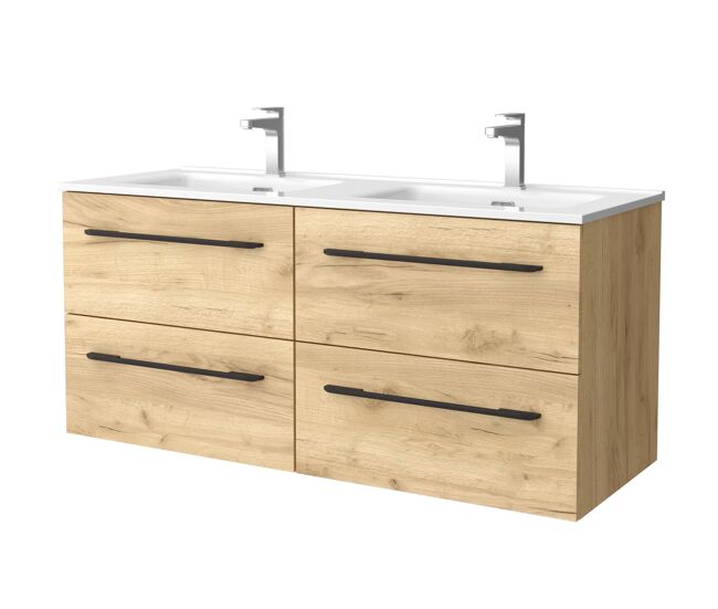 Mueble de baño morai 120 cm roble con tirador negro | lavabo de porcelana | salgar