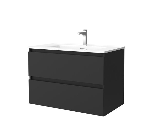 Mueble de baño bequia 80 cm negro mate | lavabo de porcelana | salgar