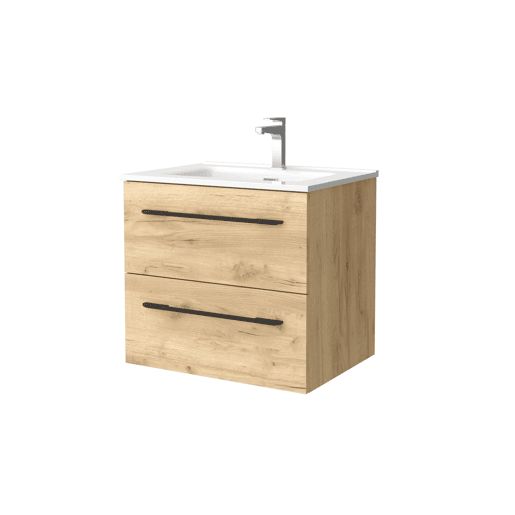 Móvel de banheiro Morai 60 cm Carvalho conpuxador Preto | Pia de porcelana | Salgar Móvel de banheiro Morai 60 cm Carvalho conpuxador Preto | Pia de porcelana | Salgar