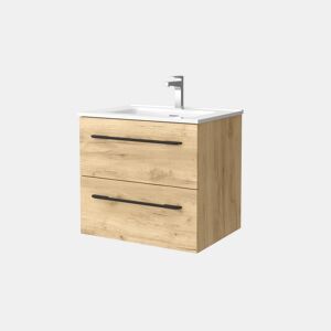 Móvel de banheiro Morai 60 cm Carvalho conpuxador Preto | Pia de porcelana | Salgar