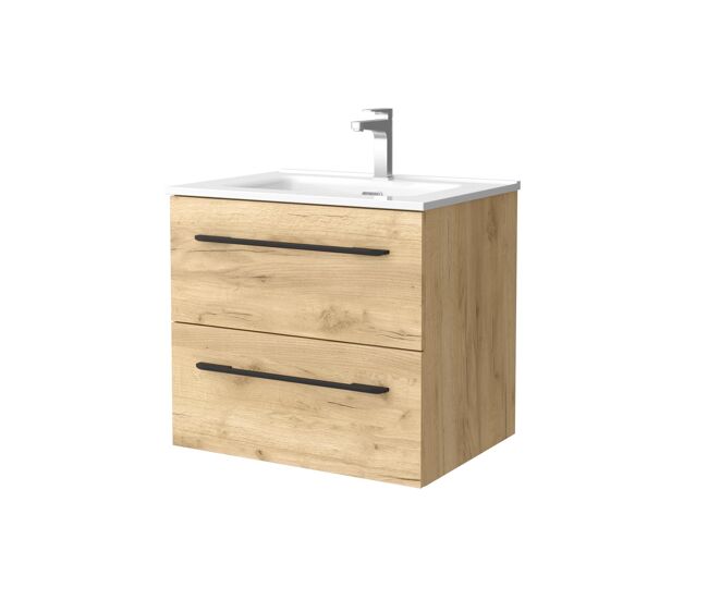 Mueble de baño morai 60 cm roble con tirador negro | lavabo de porcelana | salgar