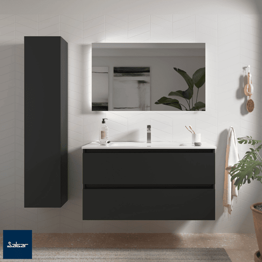 Móvel de banheiro Bequia 100 cm Preto Mate | Lavatório em porcelana | Salgar Móvel de banheiro Bequia 100 cm Preto Mate | Lavatório em porcelana | Salgar