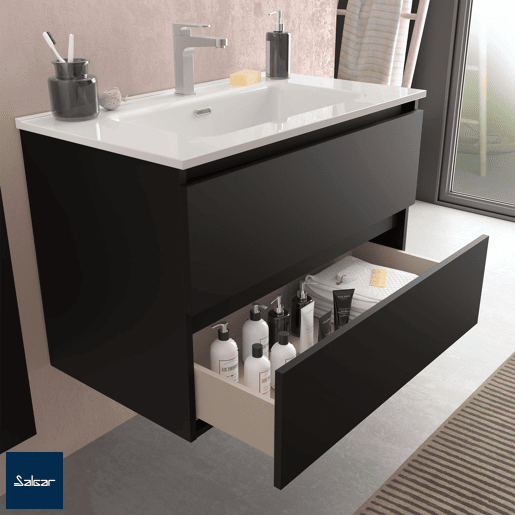 Móvel de banheiro Bequia 100 cm Preto Mate | Lavatório em porcelana | Salgar Móvel de banheiro Bequia 100 cm Preto Mate | Lavatório em porcelana | Salgar