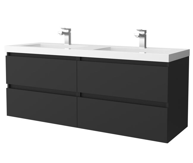 Mueble de baño bequia 140 cm negro mate | lavabo de porcelana | salgar
