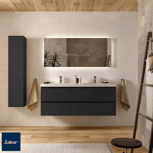 Móvel de banheiro Bequia 140 cm Preto Mate | Lavatório em porcelana | Salgar