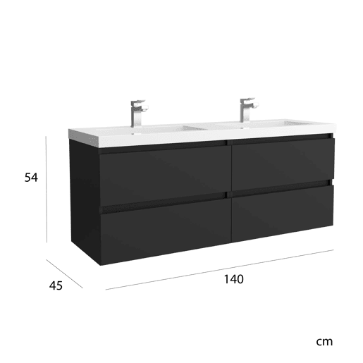 Móvel de banheiro Bequia 140 cm Preto Mate | Lavatório em porcelana | Salgar