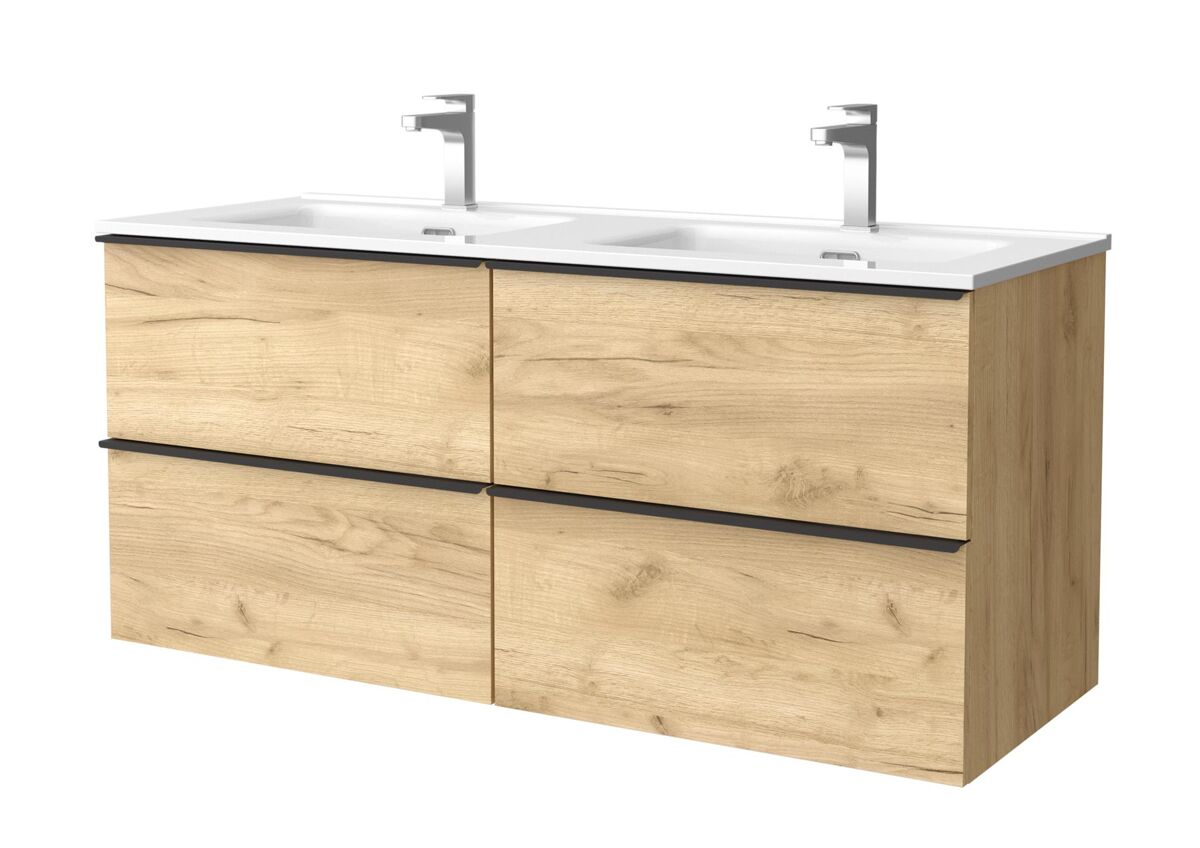 Mueble de baño nabua 120 cm roble con tirador de pestaña | lavabo de porcelana