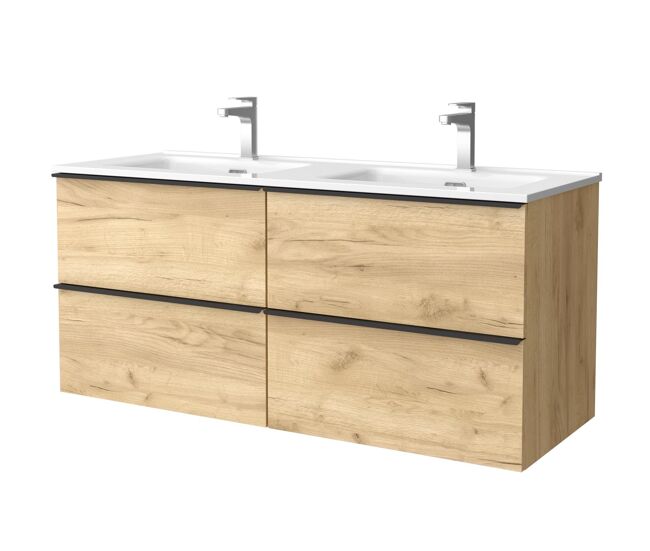 Mueble de baño nabua 120 cm roble con tirador de pestaña | lavabo de porcelana