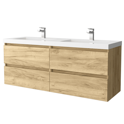 Móvel de banheiro Bequia 140 cm Carvalho | Lavatório em porcelana | Salgar Móvel de banheiro Bequia 140 cm Carvalho | Lavatório em porcelana | Salgar