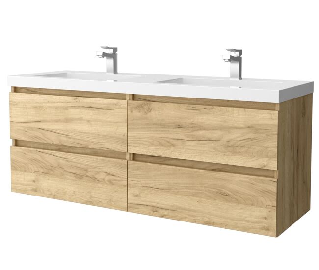 Mueble de baño bequia 140 cm roble | lavabo de porcelana | salgar