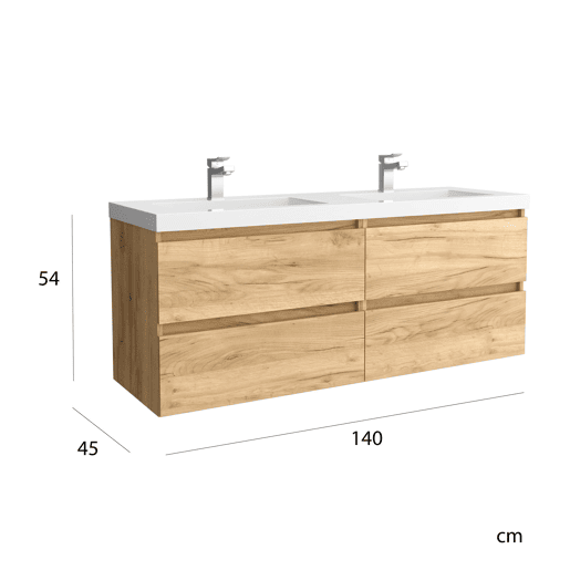Móvel de banheiro Bequia 140 cm Carvalho | Lavatório em porcelana | Salgar Móvel de banheiro Bequia 140 cm Carvalho | Lavatório em porcelana | Salgar