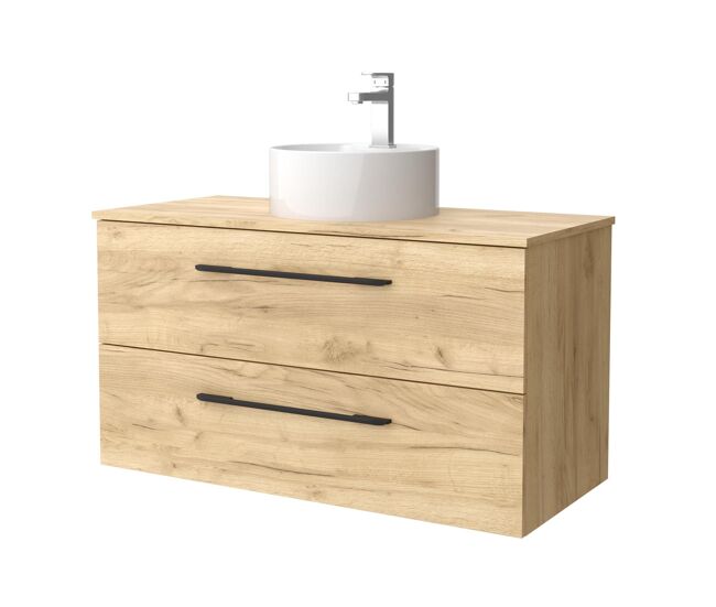 Mueble de baño morai 100 cm roble con tirador negro | lavabo sobre encimera | salgar