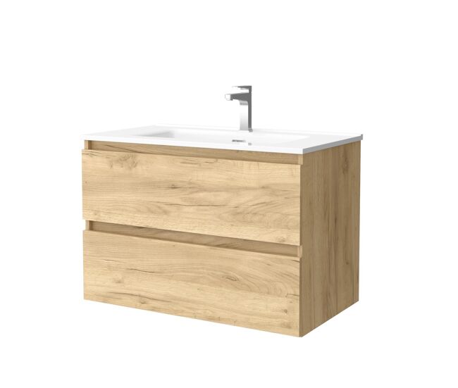 Mueble de baño bequia 80 cm roble | lavabo de porcelana | salgar