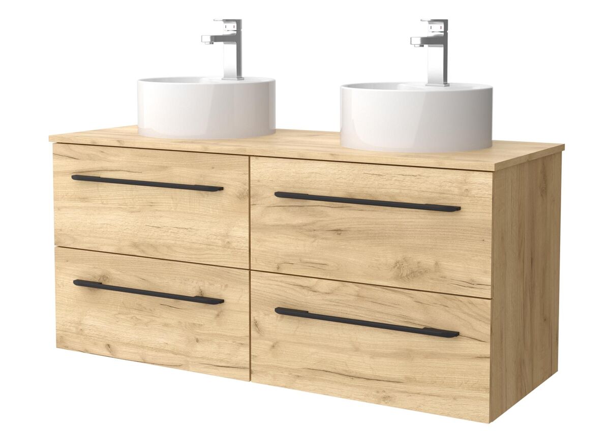 Mueble de baño morai 120 cm roble con tirador negro | lavabo sobre encimera | salgar