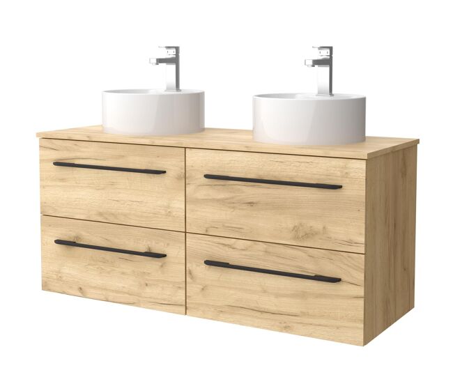 Mueble de baño morai 120 cm roble con tirador negro | lavabo sobre encimera | salgar