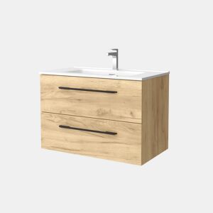 Móvel de banheiro Morai 80 cm Carvalho conpuxador Preto | Pia de porcelana | Salgar