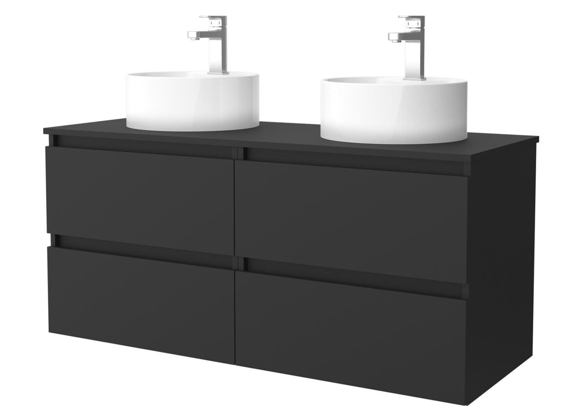 Mueble de baño bequia 120 cm negro mate | 2 lavabos sobre encimera | salgar