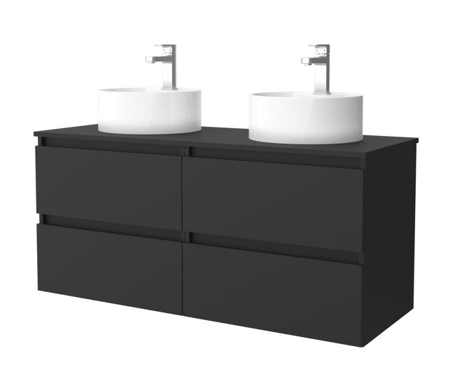 Mueble de baño bequia 120 cm negro mate | 2 lavabos sobre encimera | salgar