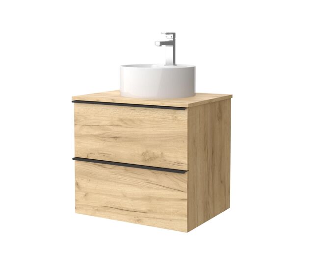 Mueble de baño nabua 60 cm roble con tirador de pestaña | lavabo sobre encimera